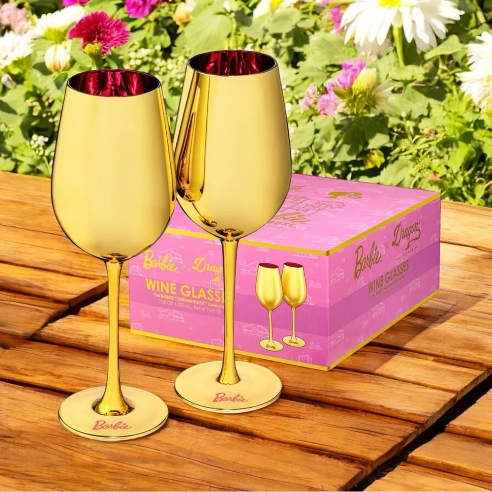 Barbie x Dragon Barbie Dreamhouse Collection Gold Wine Glass Set